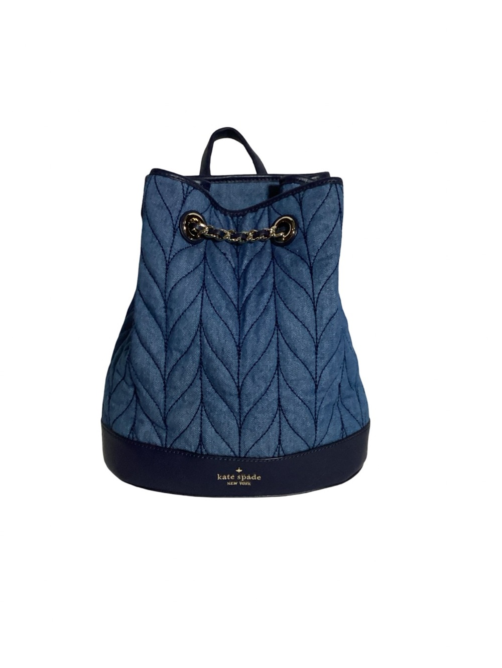 Kate Spade Blue Denim Quilted Briar Lane Chain /Leather Straps Backpack EUC